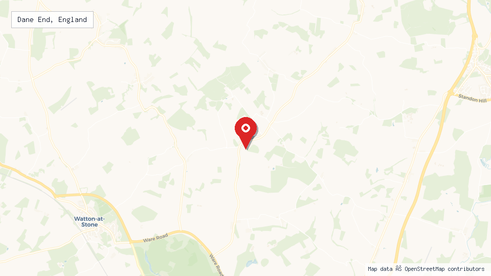 Street map of Dane End, England with location pin