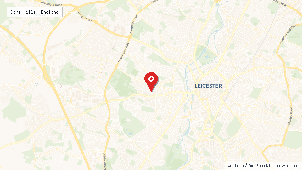 Street map of Dane Hills, England with location pin
