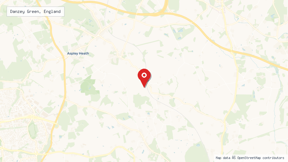 Street map of Danzey Green, England with location pin