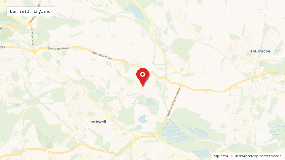 Street map of Darfield, England with location pin