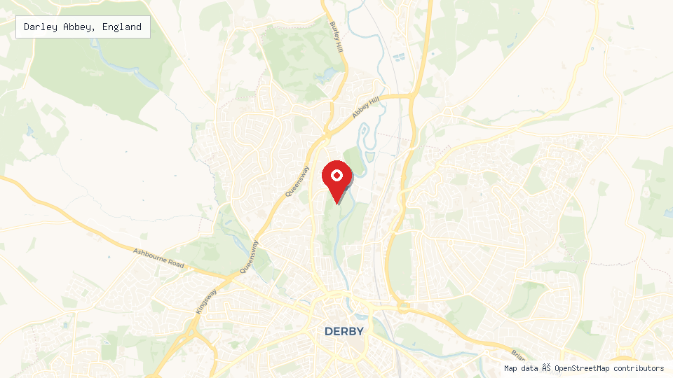 Street map of Darley Abbey, England with location pin