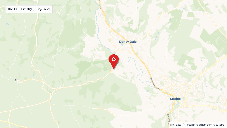 Street map of Darley Bridge, England with location pin