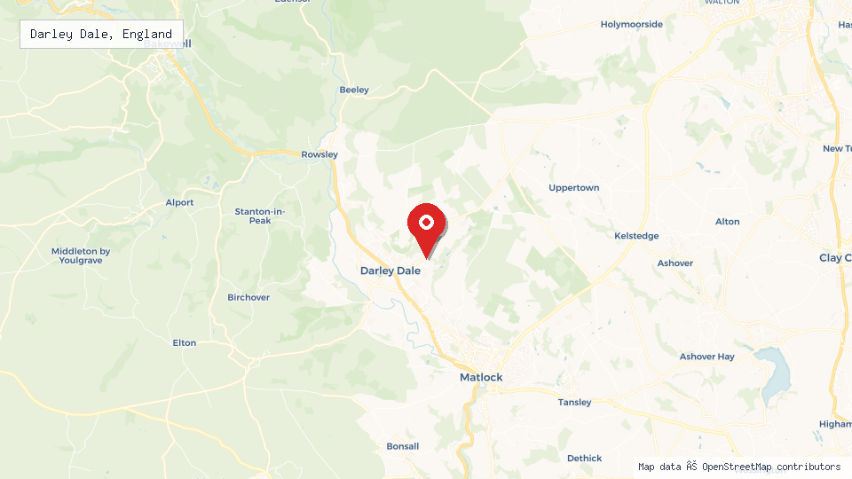 Street map of Darley Dale, England with location pin