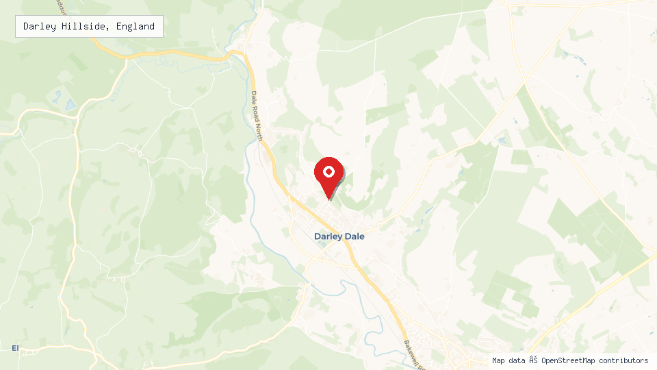 Street map of Darley Hillside, England with location pin