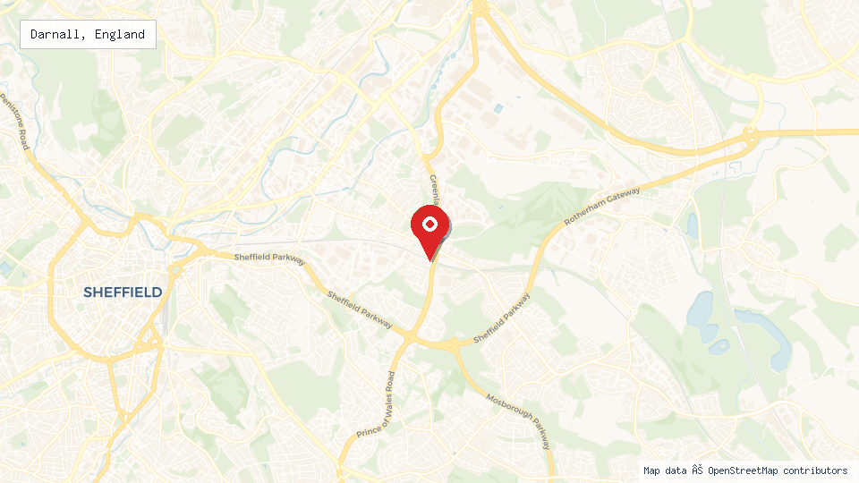Street map of Darnall, England with location pin