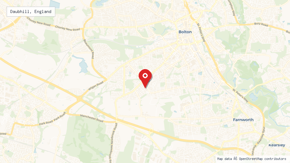 Street map of Daubhill, England with location pin