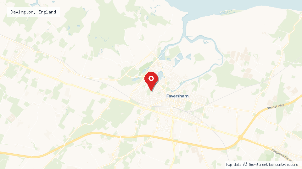 Street map of Davington, England with location pin