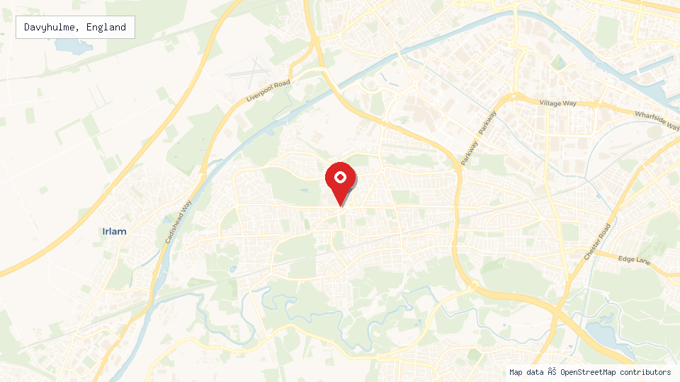 Street map of Davyhulme, England with location pin