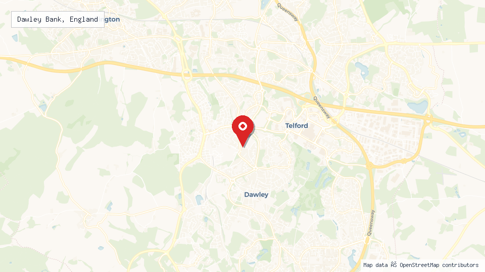 Street map of Dawley Bank, England with location pin