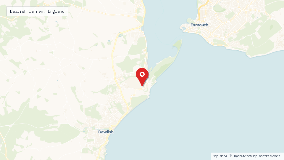 Street map of Dawlish Warren, England with location pin