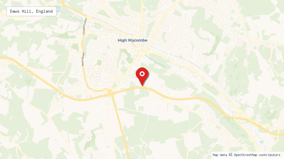 Street map of Daws Hill, England with location pin