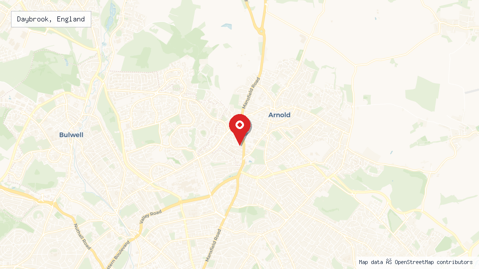 Street map of Daybrook, England with location pin