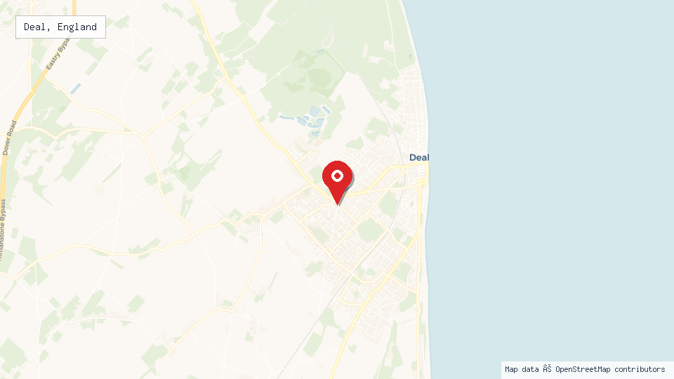 Street map of Deal, England with location pin