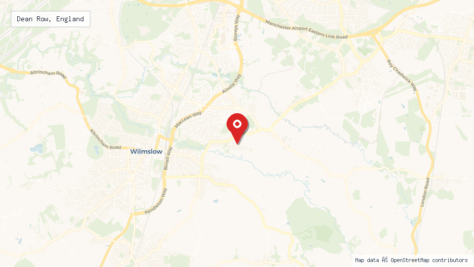 Street map of Dean Row, England with location pin