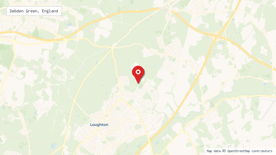 Street map of Debden Green, England with location pin