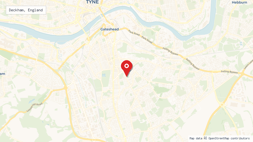 Street map of Deckham, England with location pin