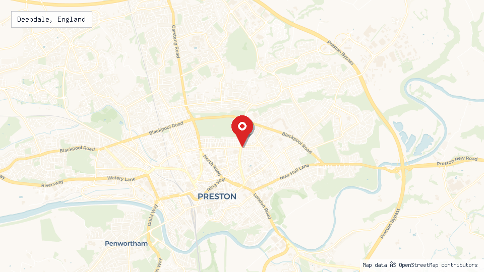 Street map of Deepdale, England with location pin