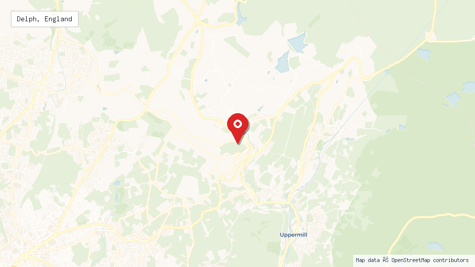 Street map of Delph, England with location pin