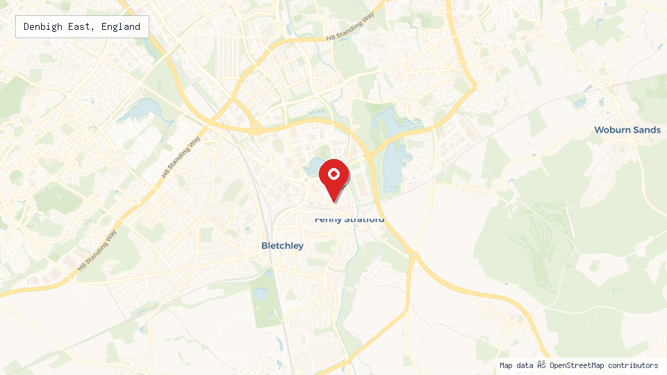 Street map of Denbigh East, England with location pin