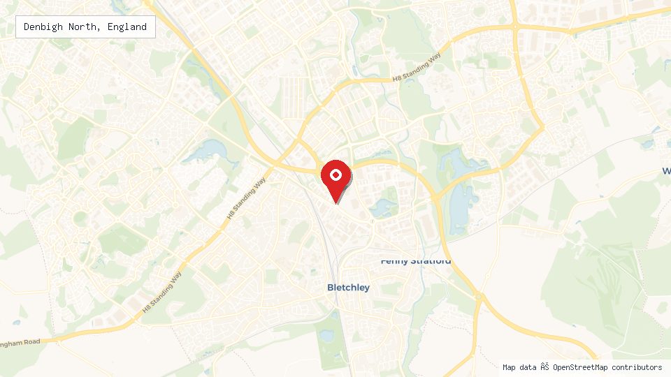 Street map of Denbigh North, England with location pin