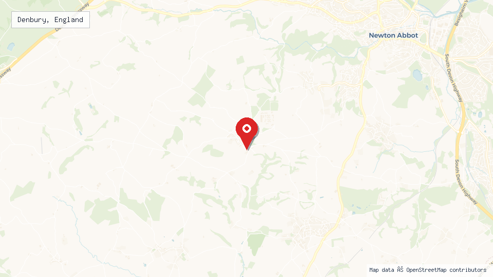 Street map of Denbury, England with location pin