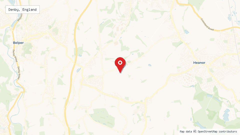 Street map of Denby, England with location pin