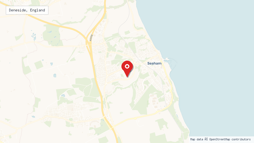 Street map of Deneside, England with location pin