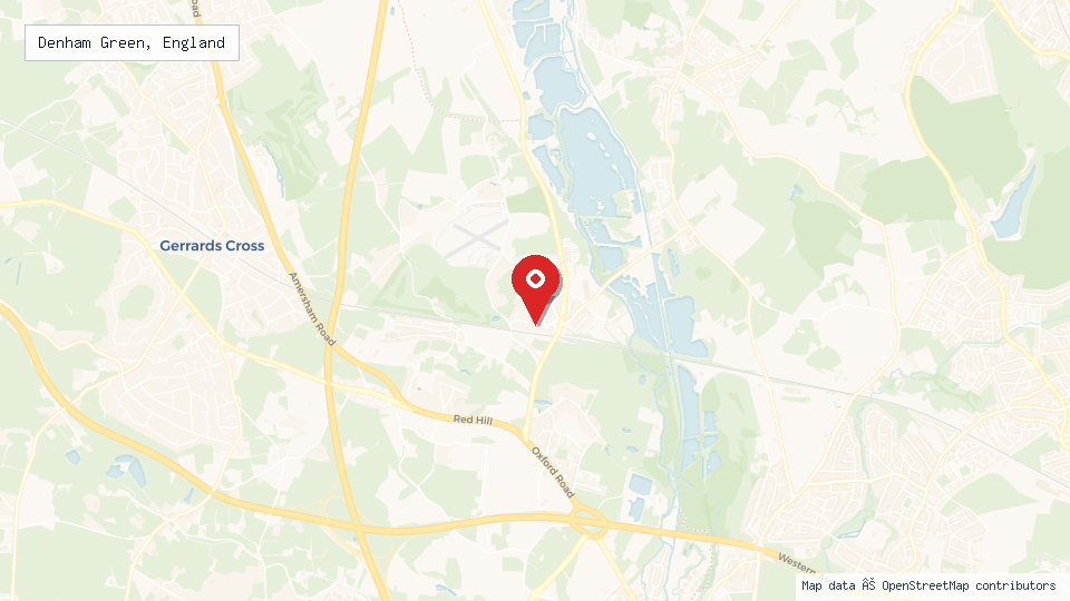 Street map of Denham Green, England with location pin