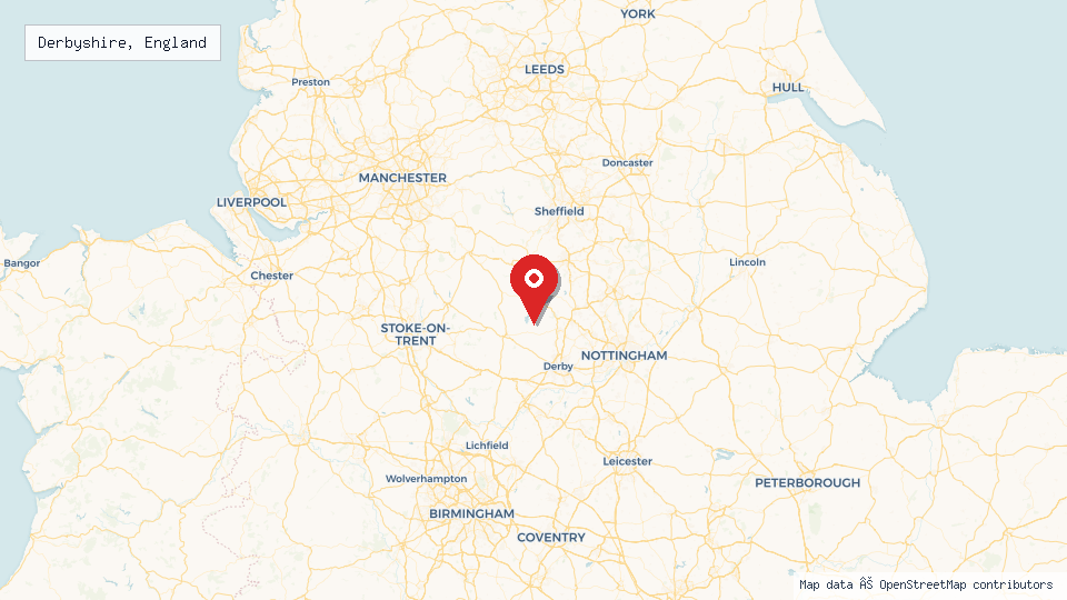 Street map of Derbyshire, England with location pin