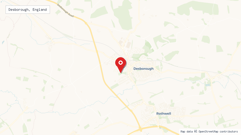 Street map of Desborough, England with location pin
