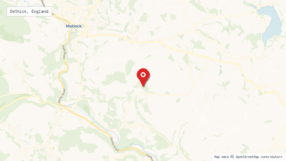 Street map of Dethick, England with location pin