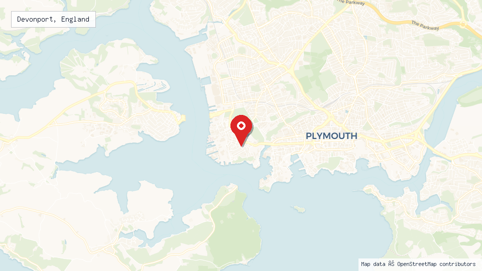 Street map of Devonport, England with location pin
