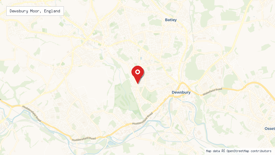 Street map of Dewsbury Moor, England with location pin