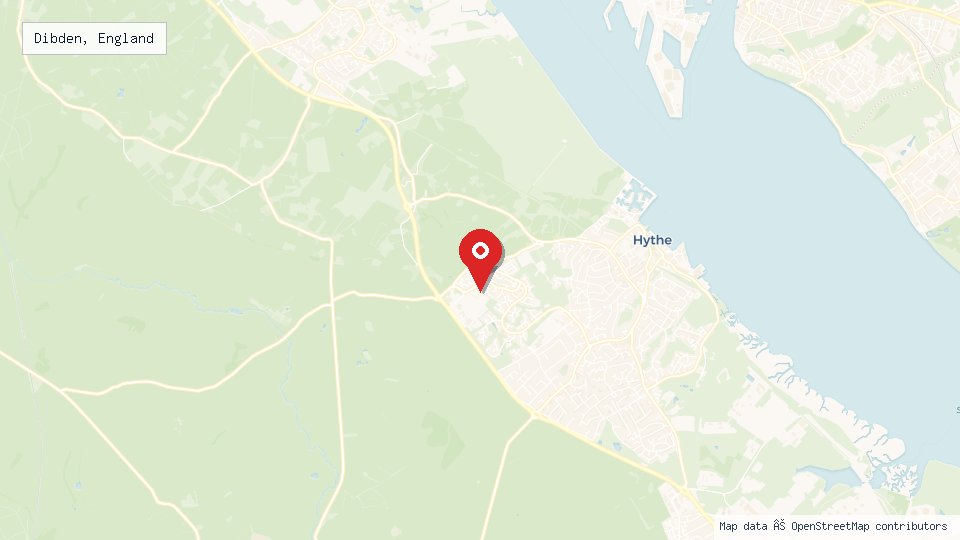 Street map of Dibden, England with location pin