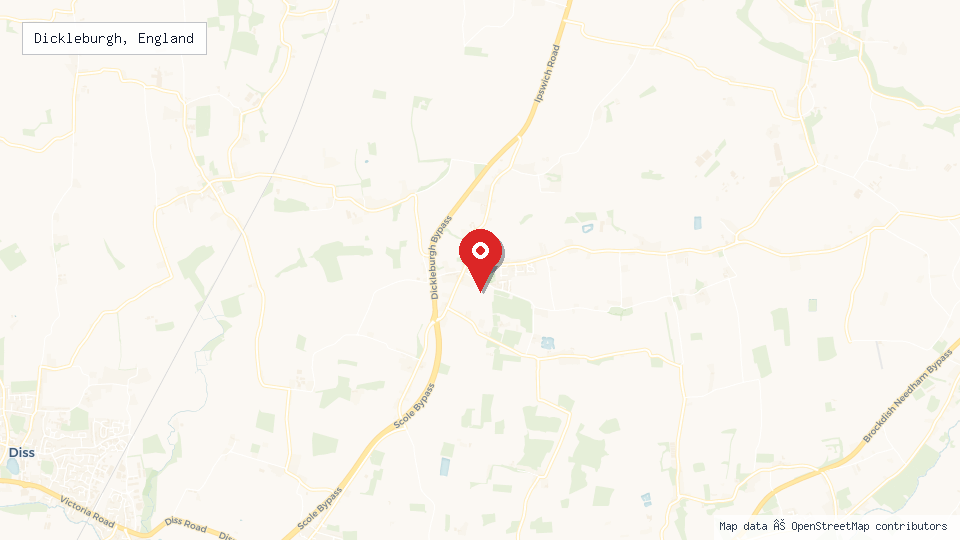 Street map of Dickleburgh, England with location pin