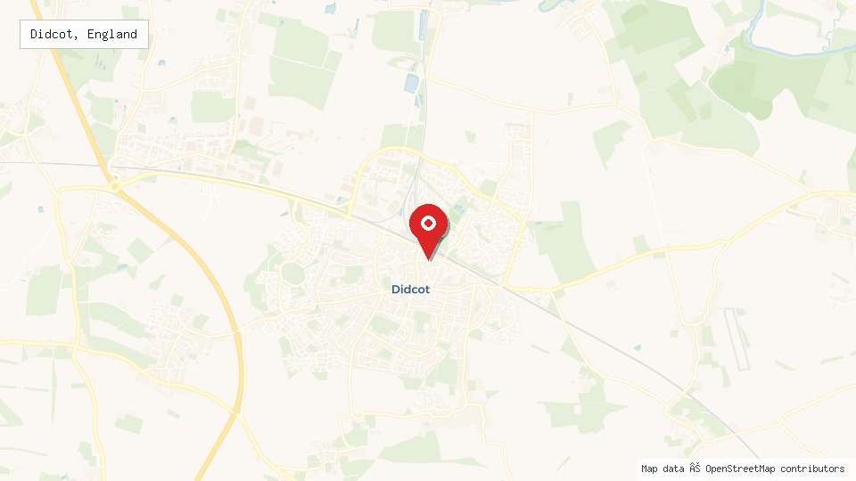 Street map of Didcot, England with location pin