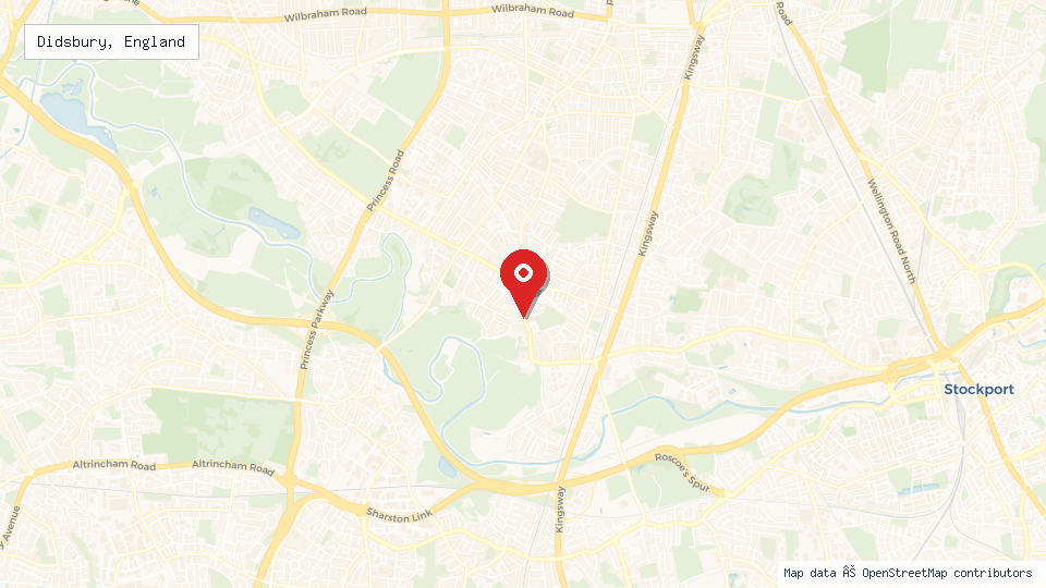 Street map of Didsbury, England with location pin