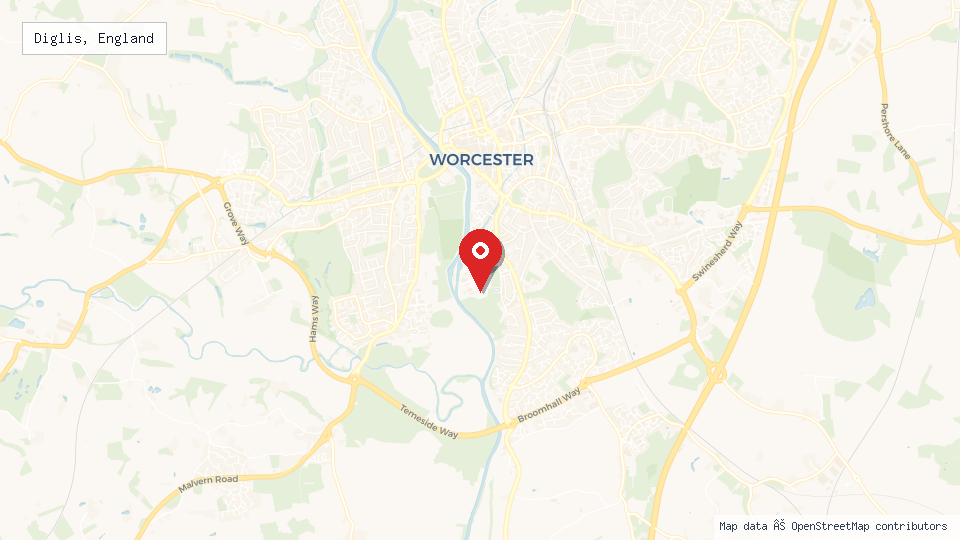 Street map of Diglis, England with location pin
