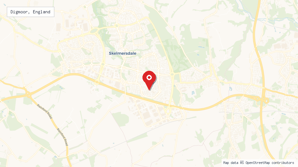 Street map of Digmoor, England with location pin