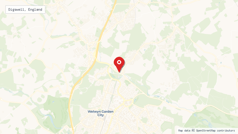 Street map of Digswell, England with location pin