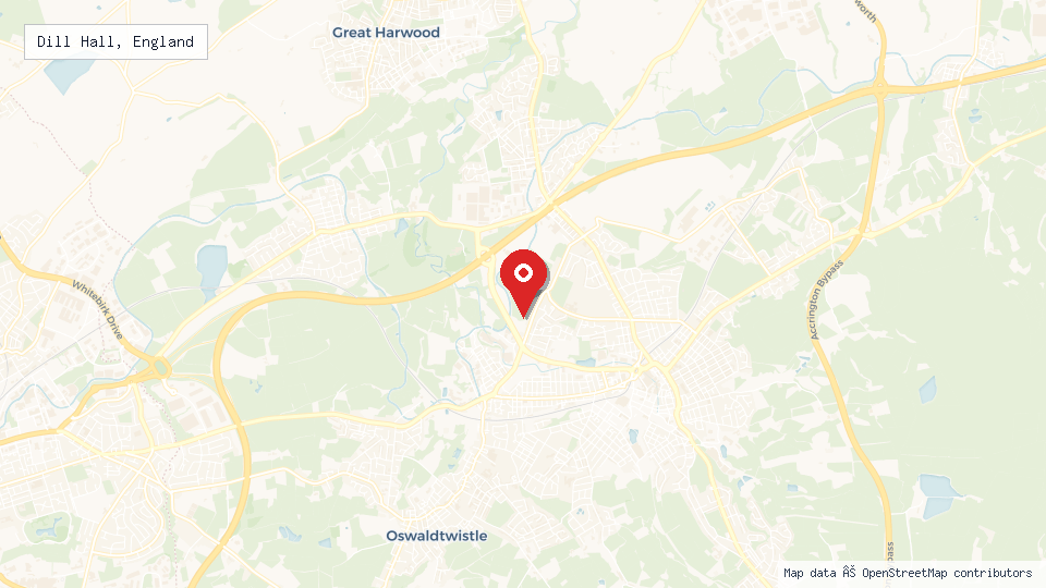 Street map of Dill Hall, England with location pin