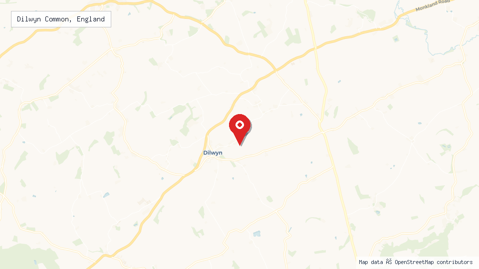 Street map of Dilwyn Common, England with location pin