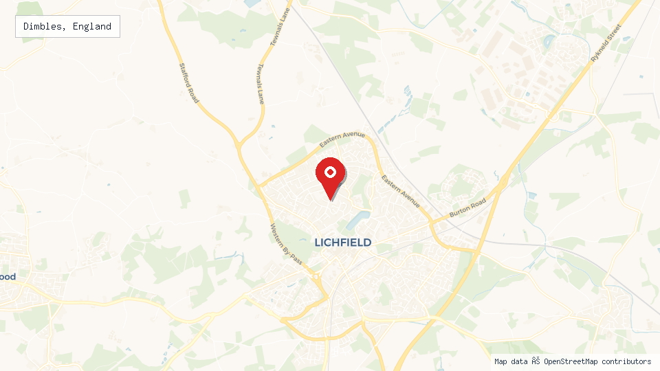 Street map of Dimbles, England with location pin