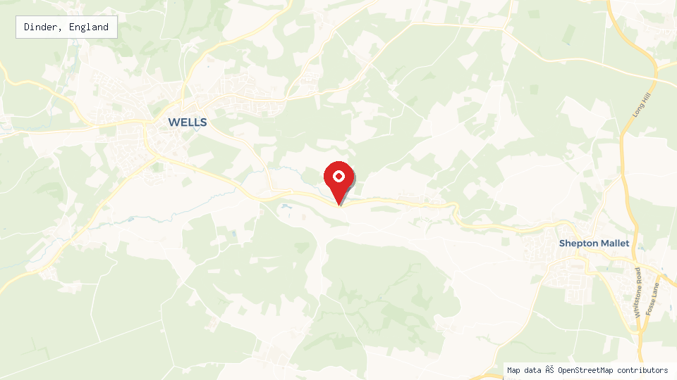 Street map of Dinder, England with location pin