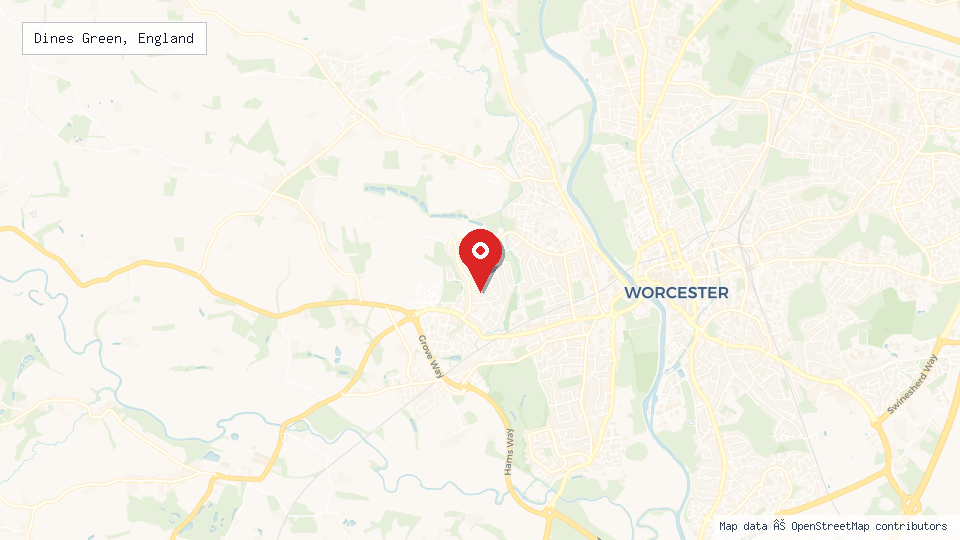 Street map of Dines Green, England with location pin