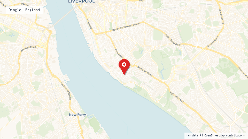 Street map of Dingle, England with location pin