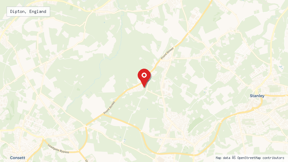 Street map of Dipton, England with location pin