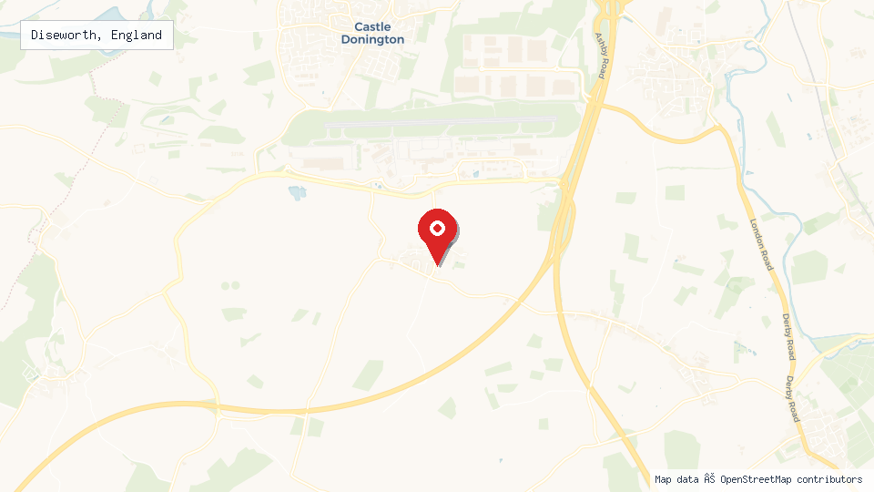 Street map of Diseworth, England with location pin