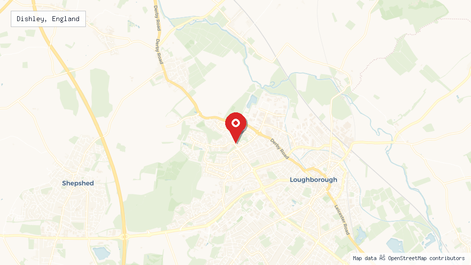 Street map of Dishley, England with location pin