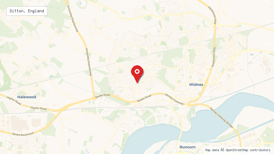 Street map of Ditton, England with location pin